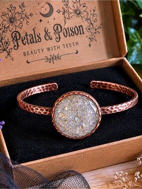 Hammered Copper Cuff | Druzy Inspired Sparkle Stone | Boho Artisan Jewelry